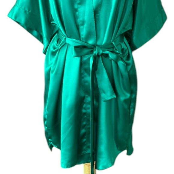 Vintage Jennifer Moore Satin Emerald Green Kimono Topper Robe, One Size - Picture 4 of 14